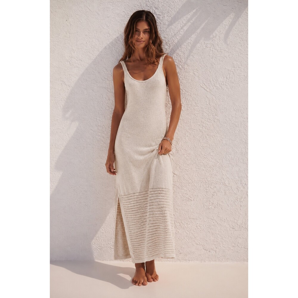 Knit Cotton Midi Dress LARGE Coastal Euro Summer Minimalist Americana Resort